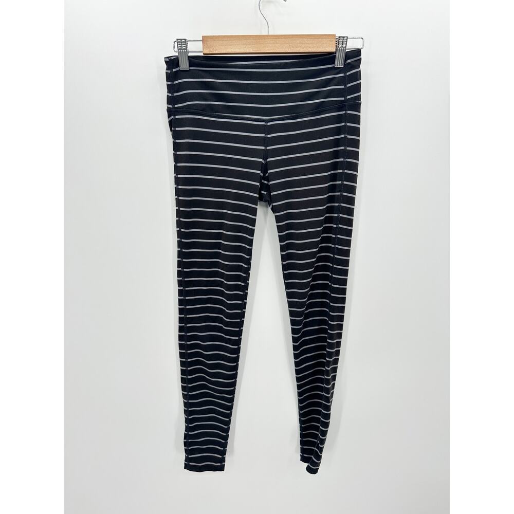 Athleta Womens Black Gray Striped Polyester Spandex Full Length Leggings Small